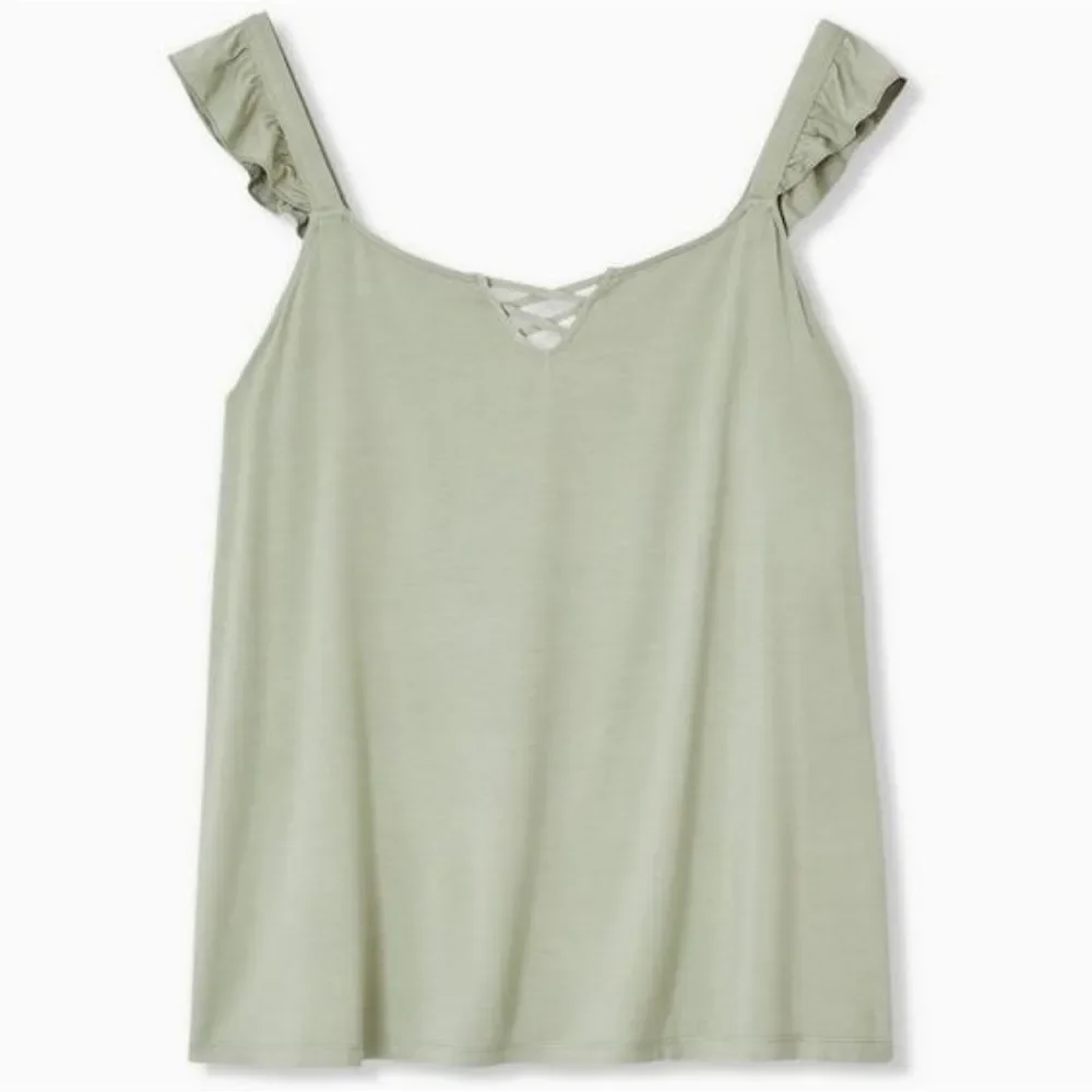 Torrid Super Soft V-Neck Lace-Up Ruffle Tank - Picture 1 of 6